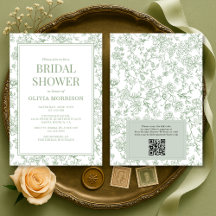 Salbeigrüne französische Toile QR Code Brautparty
