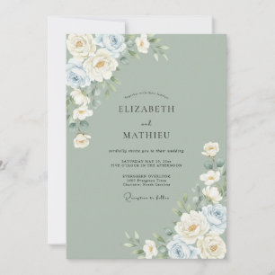 Salbeigrüne friedliche Aquarell-Hochzeit Einladung