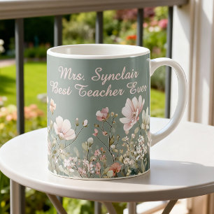 Salbeigrüne Frühlingsblumen-Lehrerin Elegantes Skr Kaffeetasse