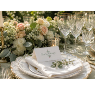 Salbeigrüne Gartenblumen-Volks-Hochzeit Platzkarte