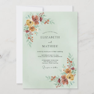 Salbeigrüne gemütliche herbstliche Hochzeit Einladung