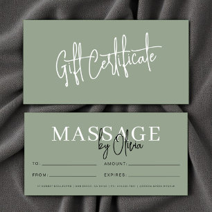 Salbeigrüne Geschenkgutschein für Massagetherapeut