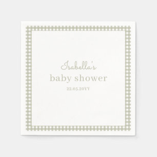 Salbeigrüne Gingham-Baby-Party Serviette