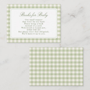Salbeigrüne Gingham-Bücher Baby-Party Begleitkarte