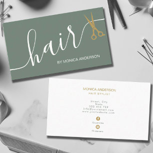 Salbeigrüne Gold Haar Schrift Stylist Schere Visitenkarte