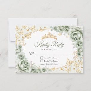 Salbeigrüne Goldene Quinceanera-Antwort RSVP Karte