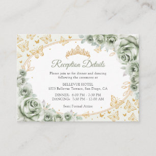 Salbeigrüne Goldene Quinceanera-Empfangsdetails Begleitkarte
