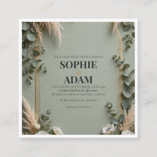 Salbeigrüne Goldfolie-Doppelbogen-Hochzeitsumschla Begleitkarte