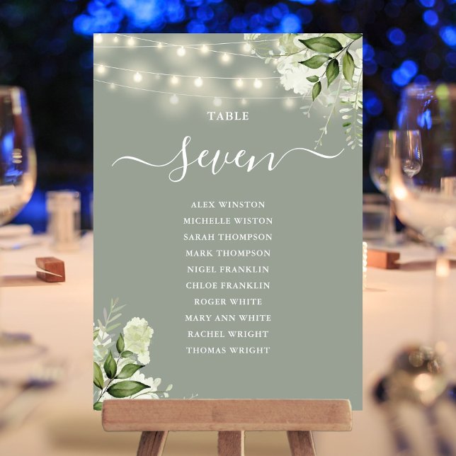 Salbeigrüne Grünpflanzen Sitzplan Tischnummer (Sage Green Greenery Seating Plan Table Number)