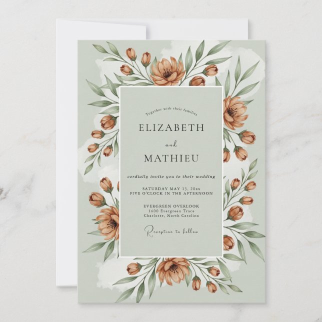 Salbeigrüne herbstliche Hochzeit Einladung (Vorderseite)