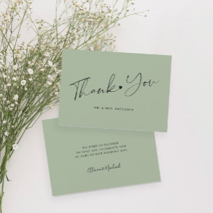 Salbeigrüne Hochzeit einfache elegante Schrift Dankeskarte