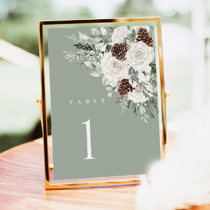 Salbeigrüne Hochzeitstisch-Nummer Winter Floral Pi