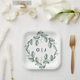 Salbeigrüne klassische Floral-Hochzeit Pappteller