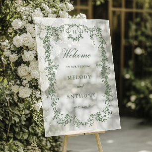 Salbeigrüne klassische französische florale Hochze Acrylschild