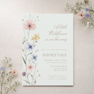 Salbeigrüne kleine Wildblumen-Botanical-Baby-Party Einladung