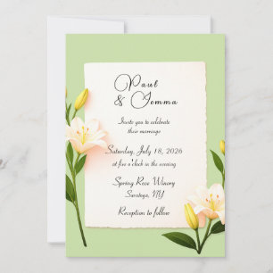 Salbeigrüne Lilien-Blumen-Hochzeitseinladung Einladung