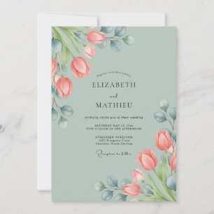 Salbeigrüne luftige Tulpen-Hochzeit im Frühling Einladung