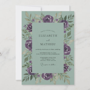 Salbeigrüne Majestätische Florale Hochzeit Einladung