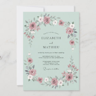 Salbeigrüne malerische Rosenhochzeit Einladung