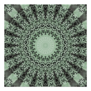 Salbeigrüne Mandala mit blattinspiriertem Muster Poster