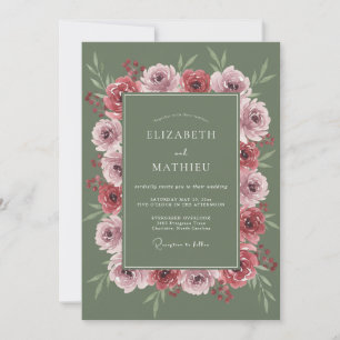 Salbeigrüne melancholische herbstliche Hochzeit Einladung