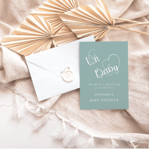 Salbeigrüne Minimal Moderne Babyparty Dankeskarte