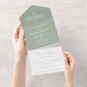 Salbeigrüne Minimalistische Hochzeit Elegant All In One Einladung