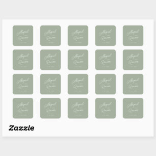 Salbeigrüne Minimalistische Hochzeitsaufkleber Quadratischer Aufkleber