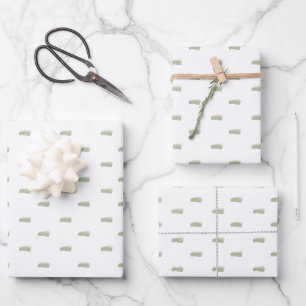 Salbeigrüne minimalistische Striche auf Weiß Geschenkpapier Set