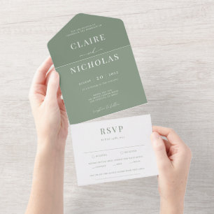 Salbeigrüne moderne elegante Hochzeit All In One Einladung