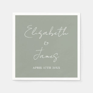 Salbeigrüne moderne minimalistische Schrift Hochze Serviette