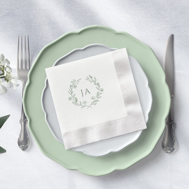 Salbeigrüne Monogramm-Hochzeit Serviette (Von Creator hochgeladen)