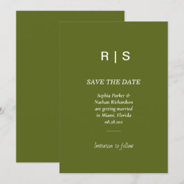 Salbeigrüne Monogramm-Hochzeitseinladungskarte zur Save The Date