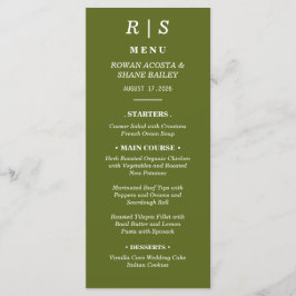Salbeigrüne Monogramm-Hochzeitsmenükarte Menükarte