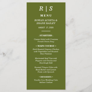 Salbeigrüne Monogramm-Hochzeitsmenükarte Menükarte