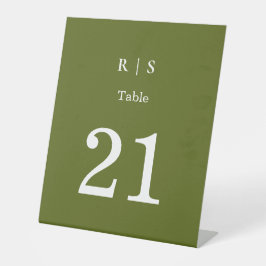 Salbeigrüne Monogramm-Hochzeitstisch-Nummernkarte Sockelschild