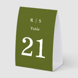 Salbeigrüne Monogramm-Hochzeitstisch-Nummernkarte Tischaufsteller