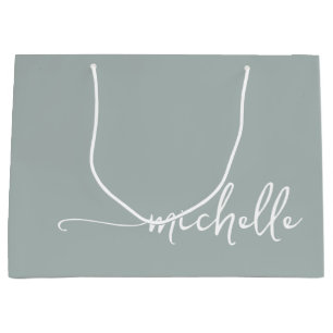 Salbeigrüne Monogramm-Name-Schrift Kalligrafie Große Geschenktüte