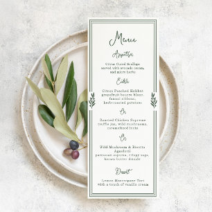 Salbeigrüne Olivenzweig-Garten-Hochzeitsmenükarte Einladung