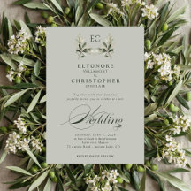 Salbeigrüne Olivenzweig-Monogramm-Foto-Hochzeit