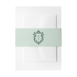 Salbeigrüne, ornamentale Blumenwappen-Hochzeitsein Einladungsbanderole