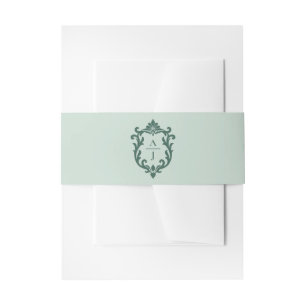 Salbeigrüne, ornamentale Blumenwappen-Hochzeitsein Einladungsbanderole
