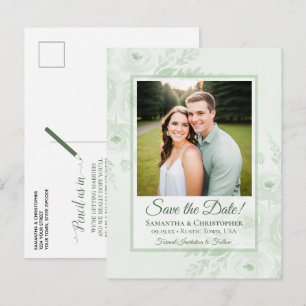 Salbeigrüne Pfingstrosen & Foto Hochzeit - Termin Ankündigungspostkarte