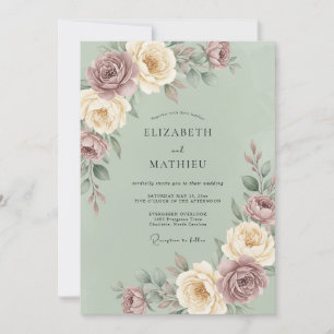 Salbeigrüne prächtige Floral-Hochzeit Einladung