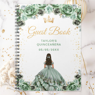 Salbeigrüne Prinzessin Quinceañera Gästebuch Notizblock