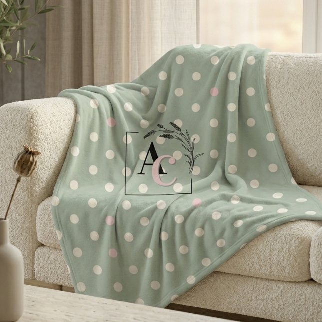 Salbeigrüne Punkte-Monogramm-Eltern-Eid-Geschenk Fleecedecke (Von Creator hochgeladen)