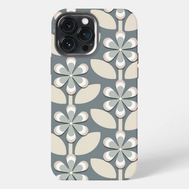 Salbeigrüne Retro-Blumen iPhone 13 Pro Max Hülle (Rückseite)