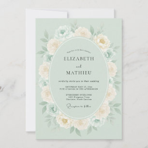 Salbeigrüne Romantische Blumen-Girlande Hochzeit Einladung