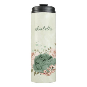 salbeigrüne rosa florale Hochzeit Thermosbecher