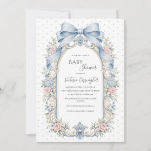 Salbeigrüne rosa florale Vintage-Baby-Party Einladung